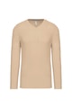 Heren T-shirt lange mouw V Hals Kariban K358 LIGHT SAND